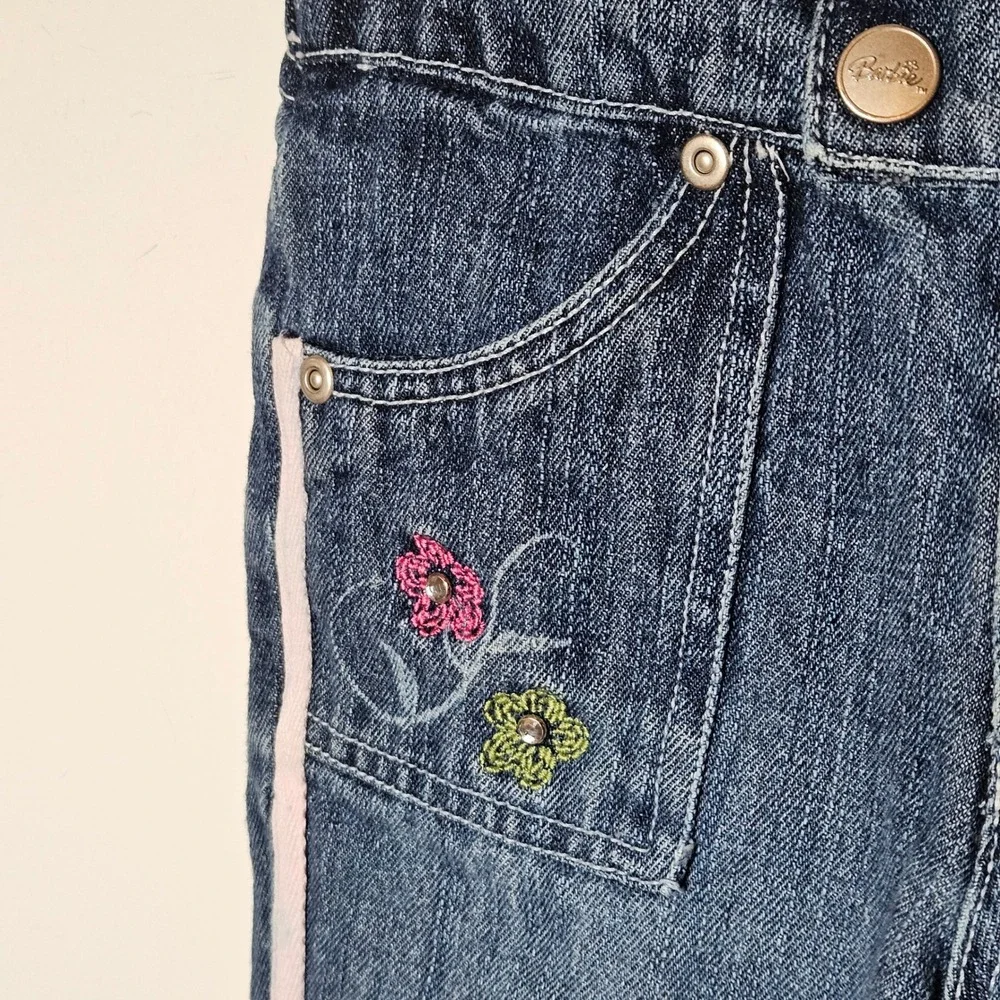 Barbie Vintage Girls‎ Jeans Size 6 Denim Flare Embroidered Flowers Y2K 2004